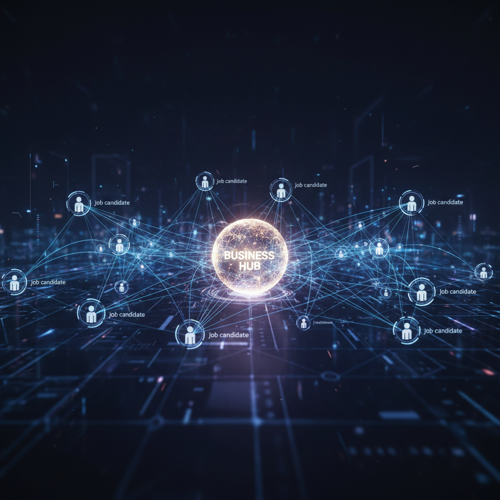 Carte réseau numérique montrant les connexions entre candidats et entreprise.