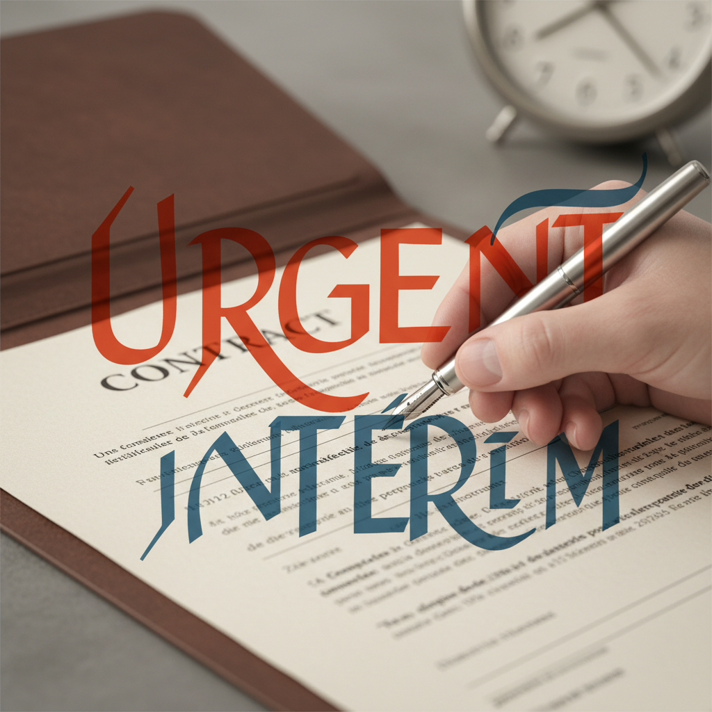 Signature d'un contrat avec les mots clés 'Urgent' et 'Intérim'.