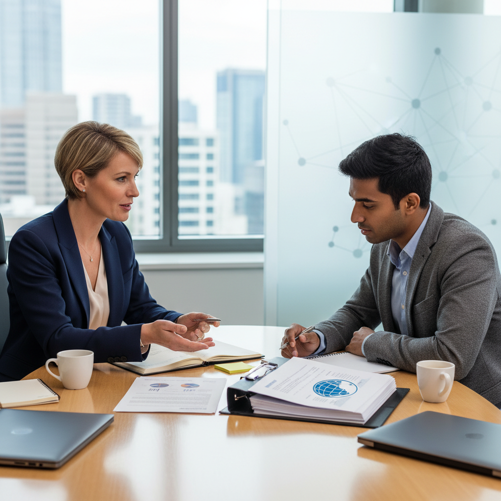 Réunion RH France-travailleur étranger : discussion du contrat de travail.