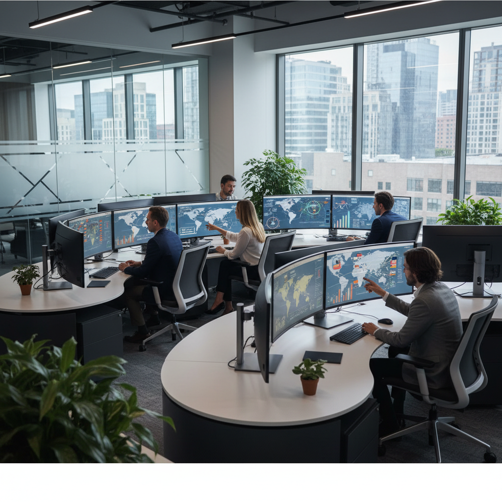 Consultants analysant des candidatures internationales dans un bureau moderne.