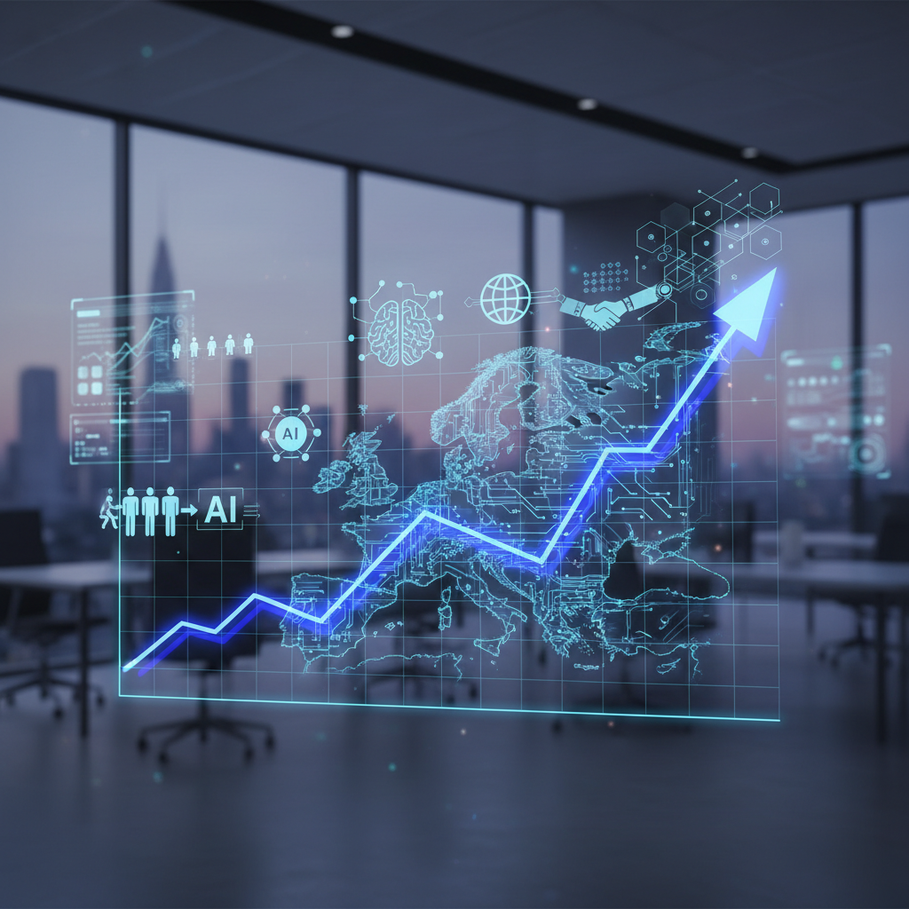 Graphique digital sur la mobilité européenne des travailleurs et la technologie.